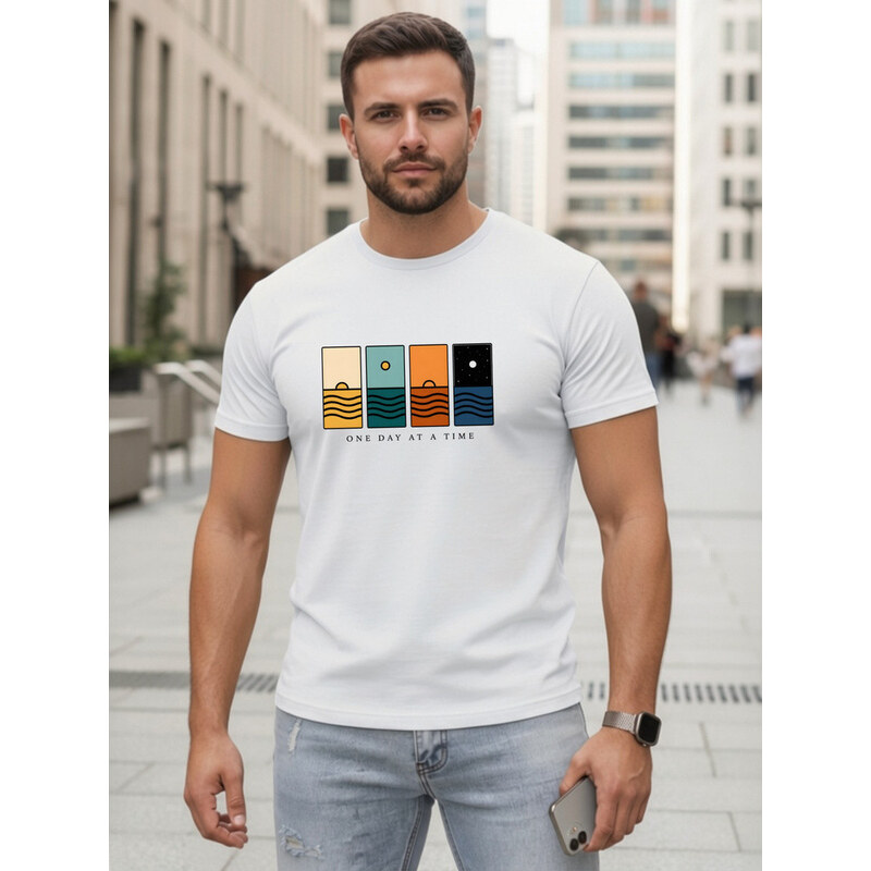 FashionStreet Pánské bavlněné tričko s potiskem bílé NX5103R