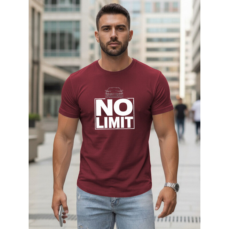 Pánské bavlněné tričko s potiskem No limit maroon FashionStreet