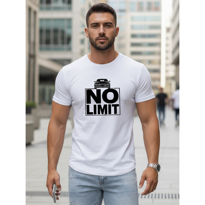 Pánské bavlněné tričko s potiskem No limit white FashionStreet