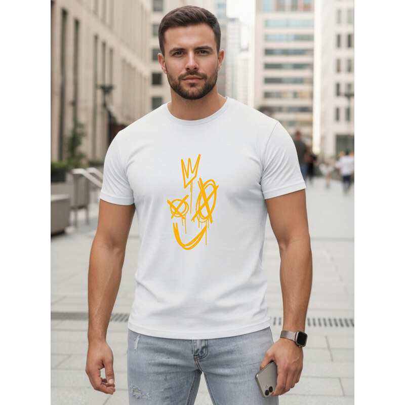 Pánské bavlněné tričko s potiskem Smile Crown white