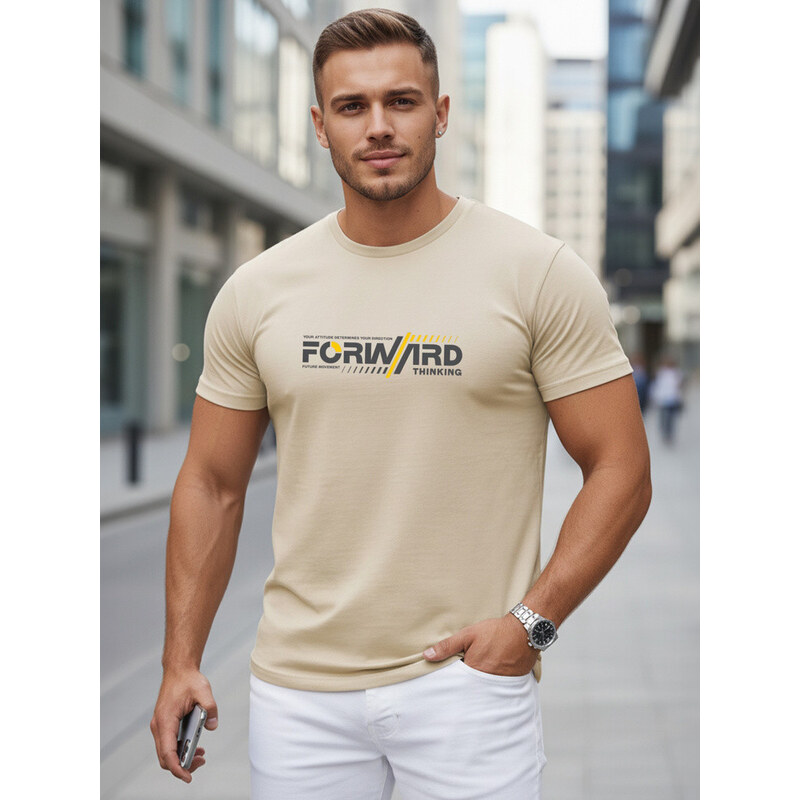 Pánské bavlněné tričko se streetwearovým potiskem béžové