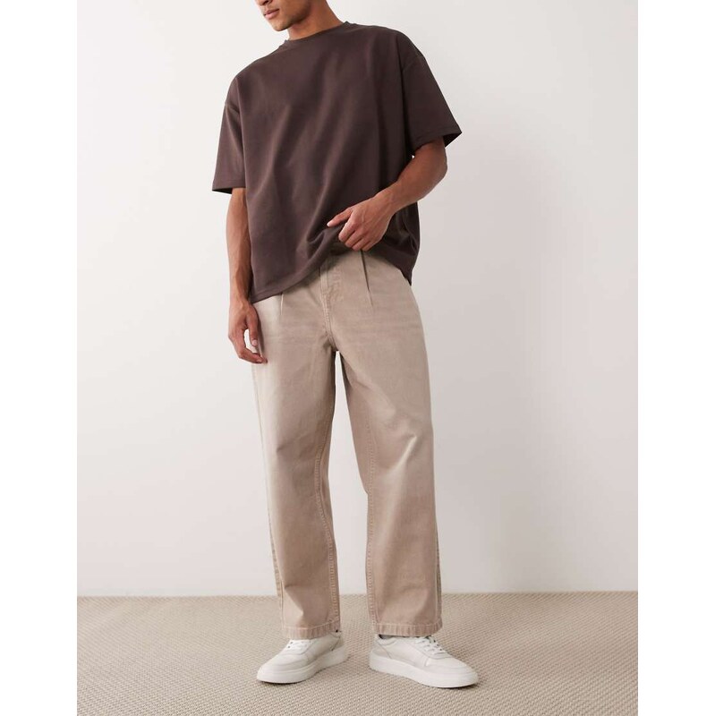 ASOS DESIGN relaxed tapered jeans in washed beige with pleats