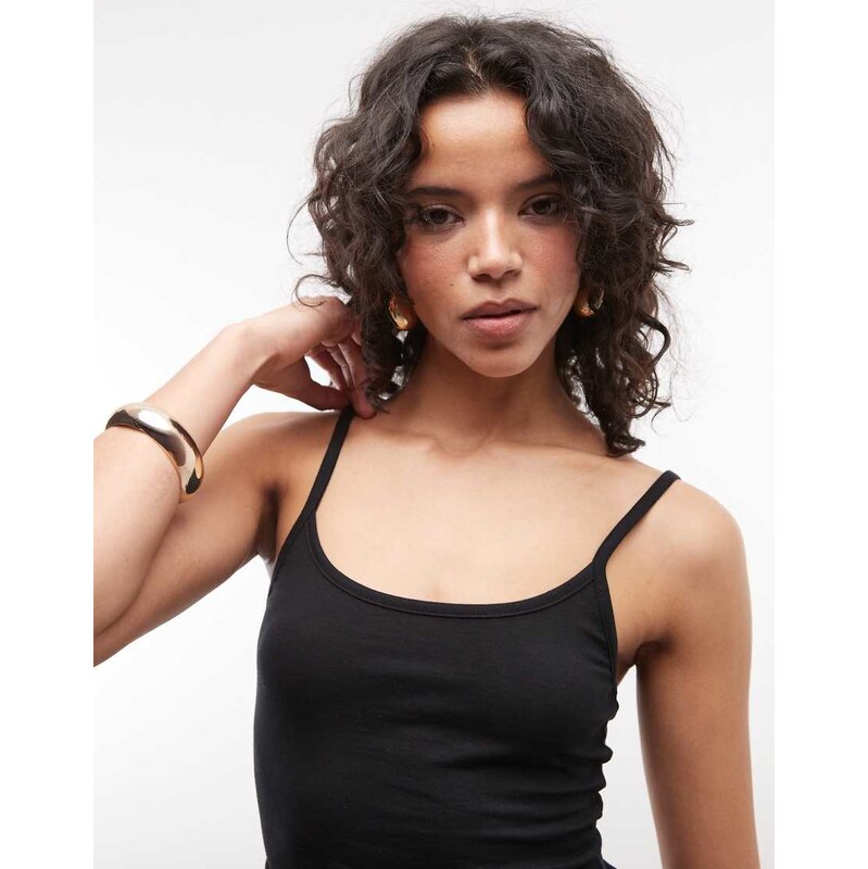 COLLUSION spaghetti strap fitted vest top in black