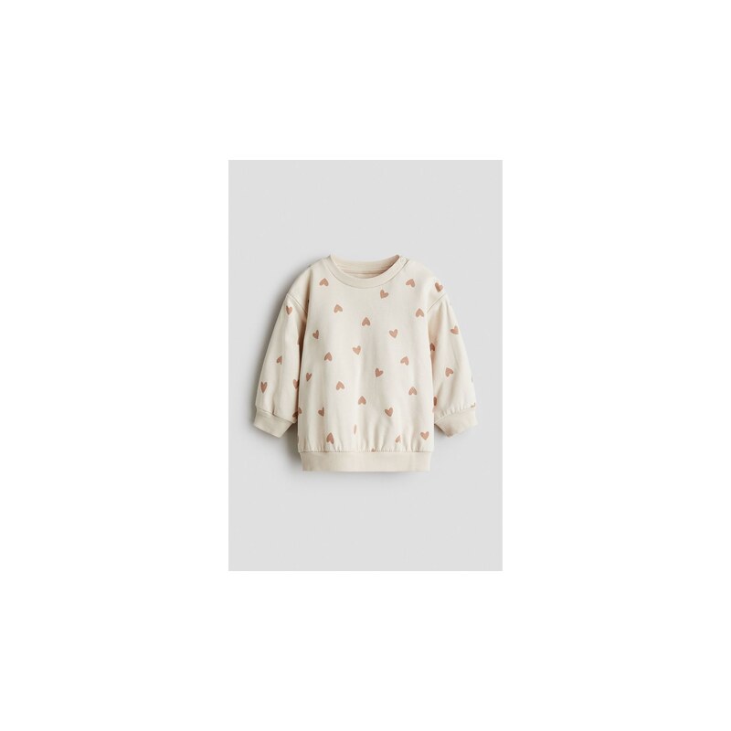 H&M - Bavlněná mikina - Světle Béžová/Srdíčka