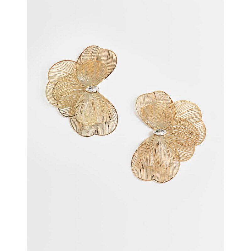 ASOS DESIGN large stud earrings with half wire floral design in