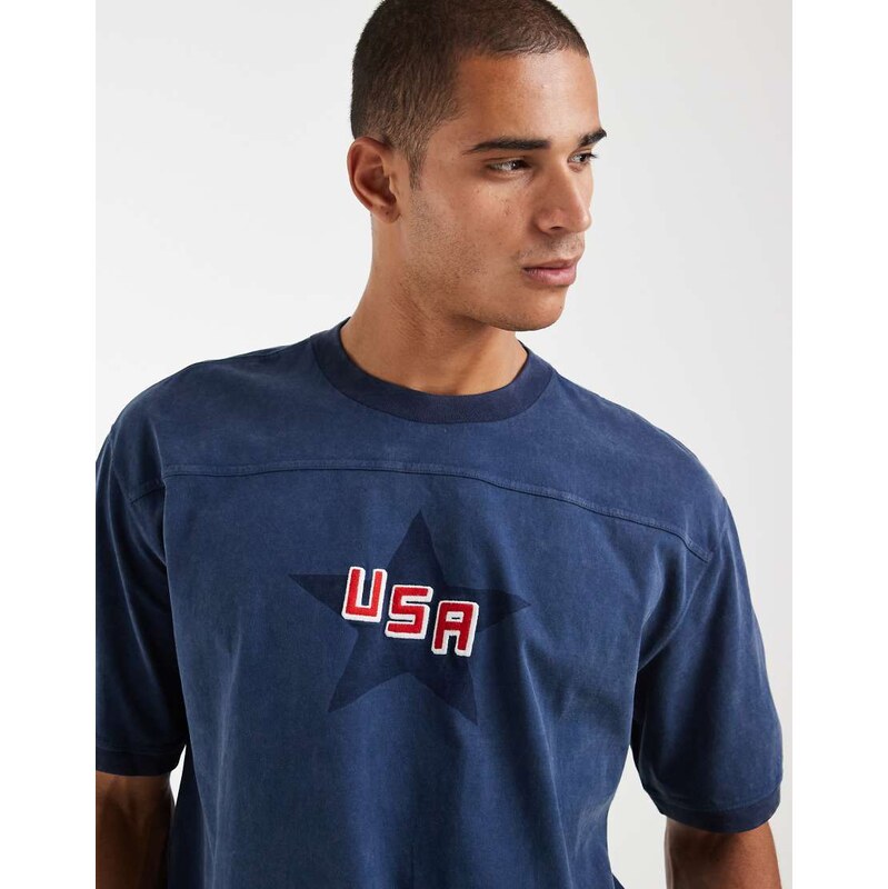 Hollister USA football inspired oversized t-shirt in navy