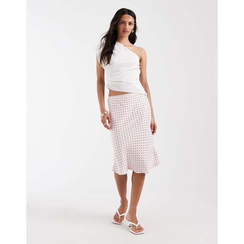 ASOS DESIGN satin 90s bias cut skirt in pink polka dot co ord