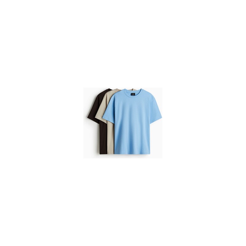 H&M - Tričko Regular Fit 3 kusy - Modrá/Béžová