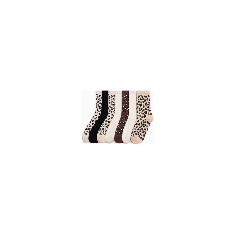 H&M - Ponožky 7 párů - Světle Béžová/Leopardí Potisk