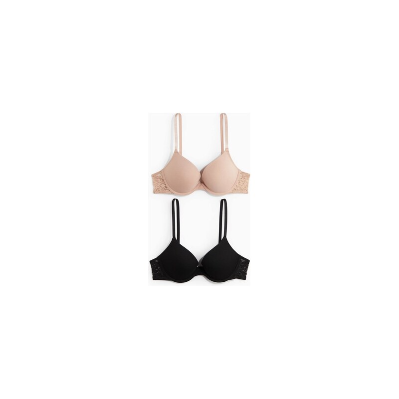 H&M - 2 bavlněné push-upky - Béžová/Černá