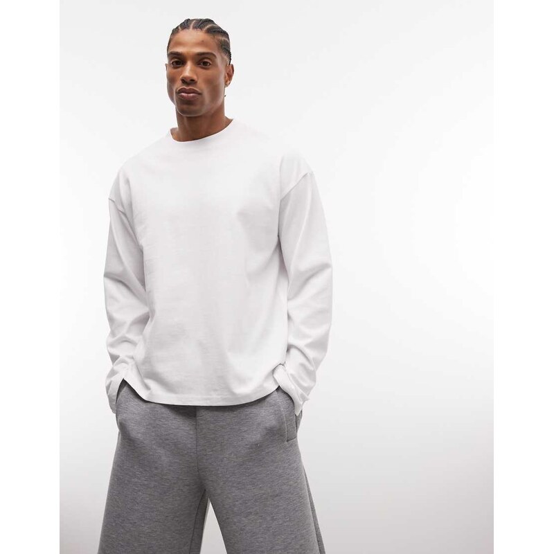 Weekday boxy oversized long sleeve t-shirt in white