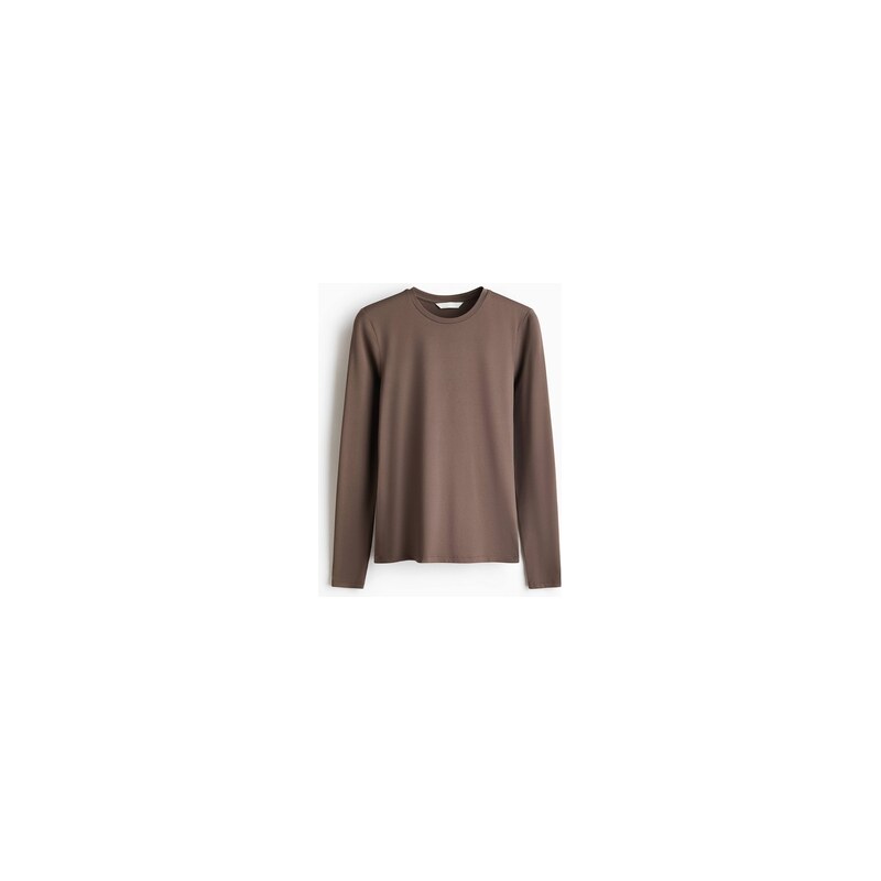 H&M - Top z mikrovláknas dlouhými rukávy - Tmavá Šedobéžová
