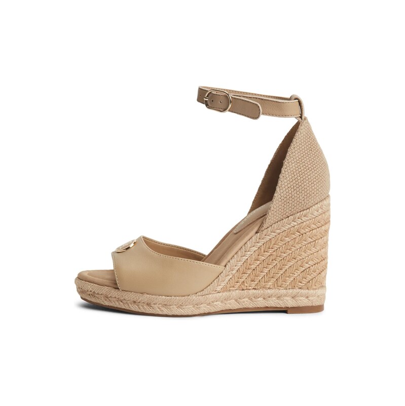 TOMMY HILFIGER Páskové sandály Logo Plaque Wedge Heel béžová