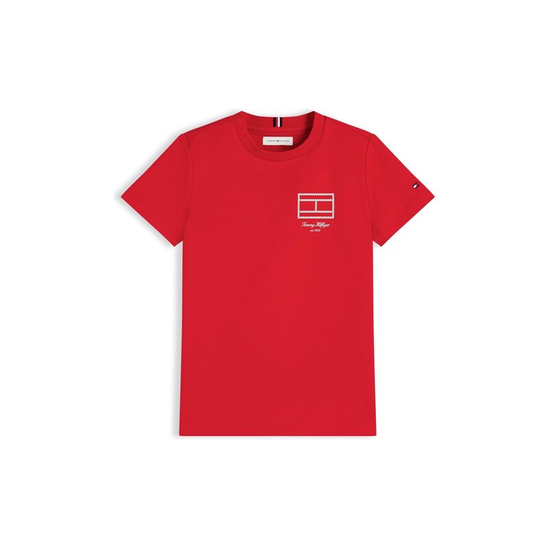 TOMMY HILFIGER Tričko Outline Flag Logo červená / bílá