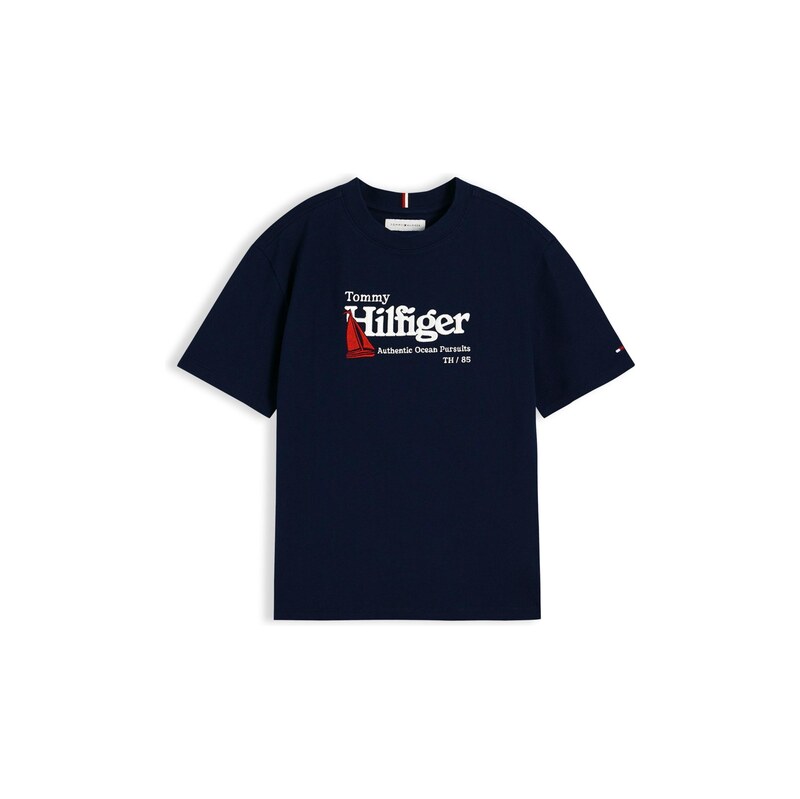 TOMMY HILFIGER Tričko Logo Embroidery tmavě modrá / červená /