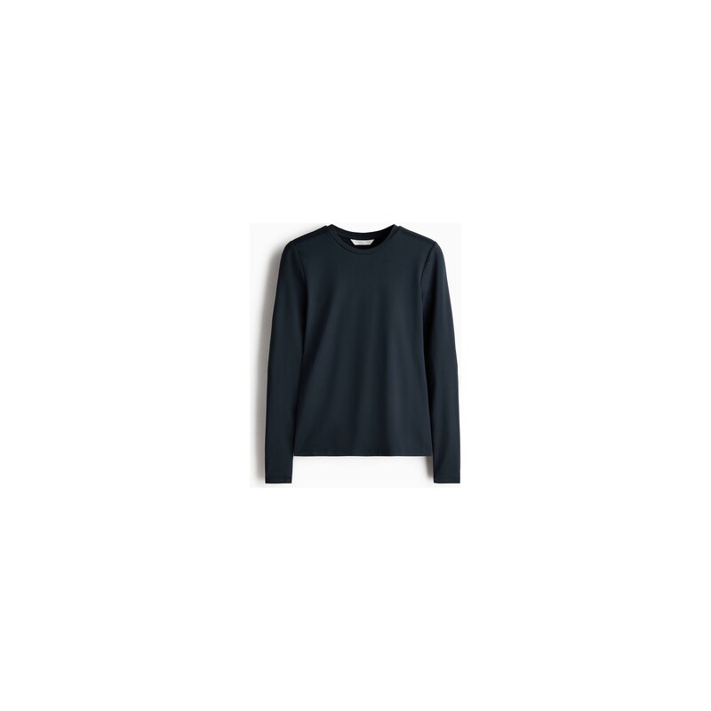 H&M - Top z mikrovláknas dlouhými rukávy - Tmavomodrá