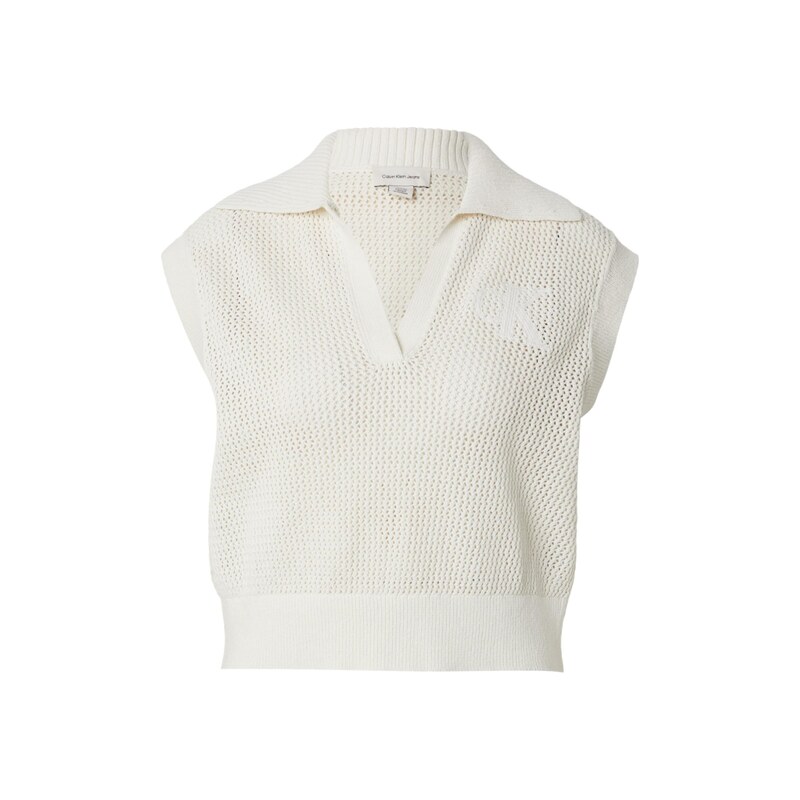 Calvin Klein Jeans Pletená vesta Cropped Crochet světle béžová