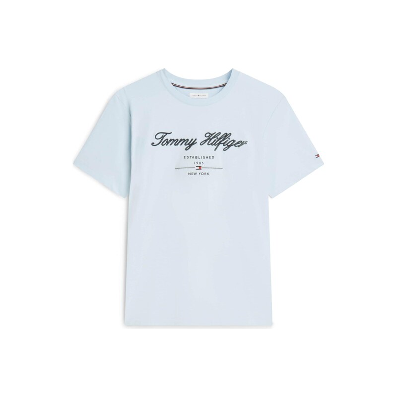 TOMMY HILFIGER Tričko Textured Logo marine modrá / světlemodrá