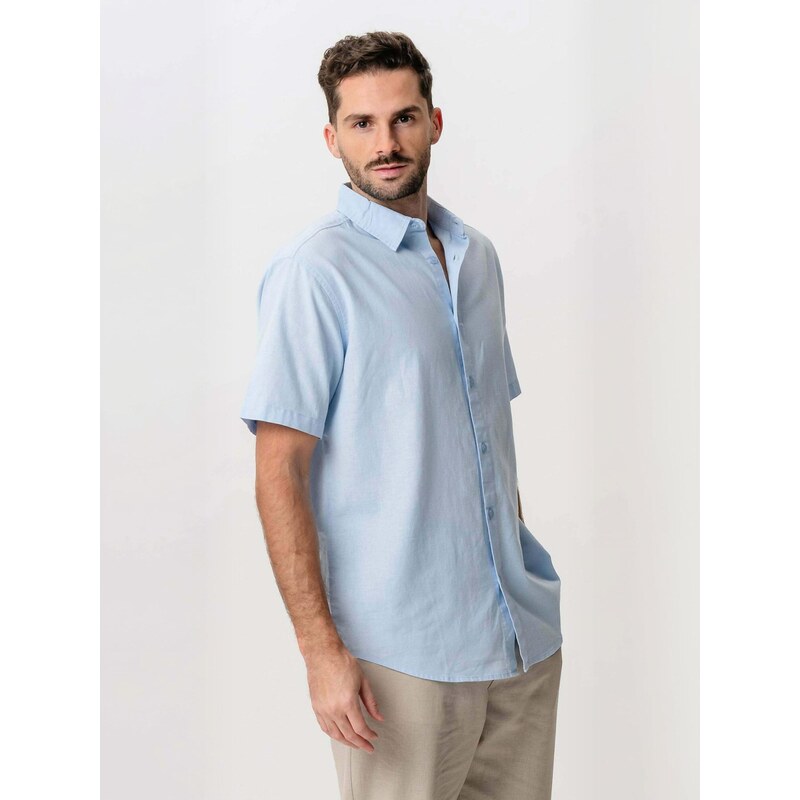 TEESHOPPEN Košile  Linen Blend  modrá