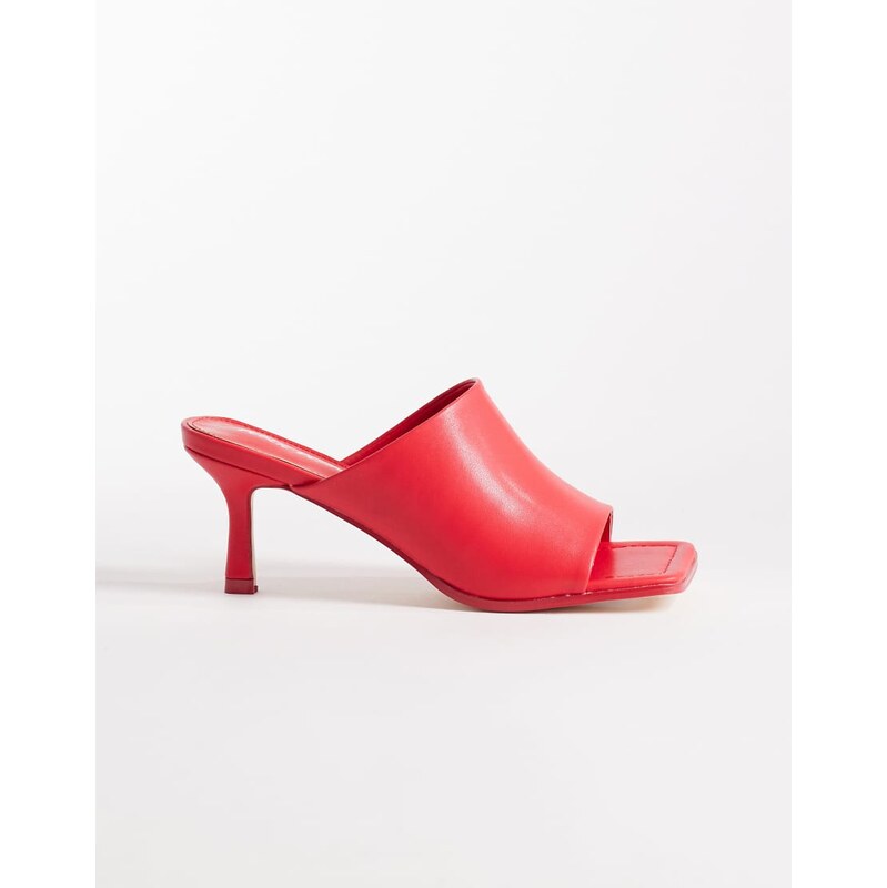 Public Desire Winnie square toe heeled mule sandals red