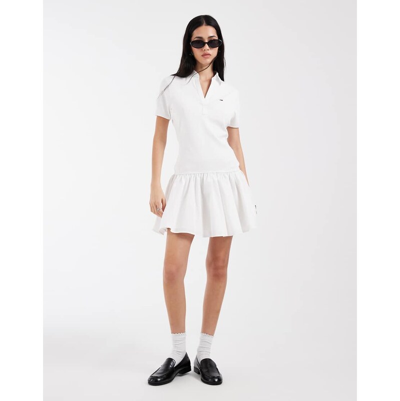 Tommy Jeans rib poplin polo dress in white