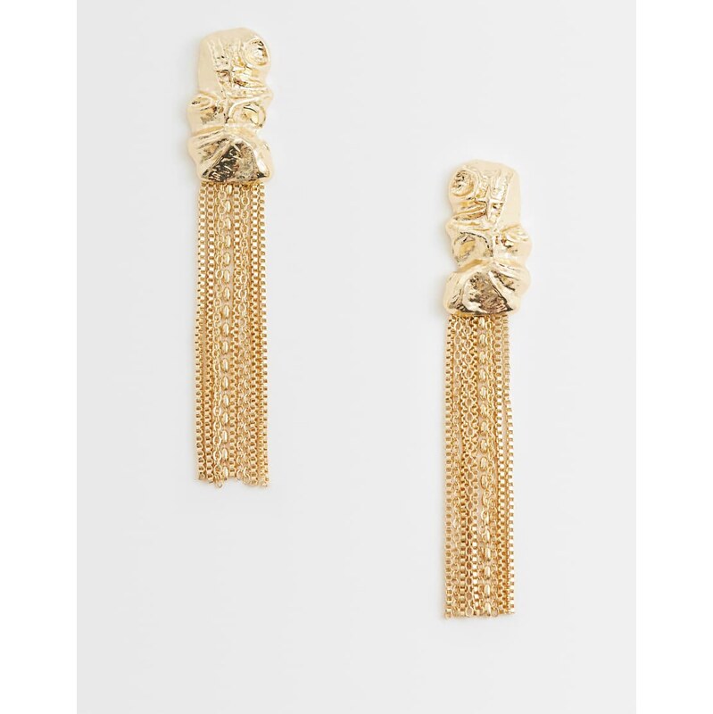 ASOS DESIGN large molten stud earrings with tassles in gold tone