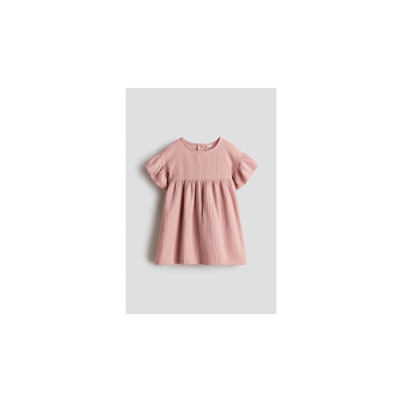H&M - Bavlněné mušelínové šaty - Tlumená Světle Růžová