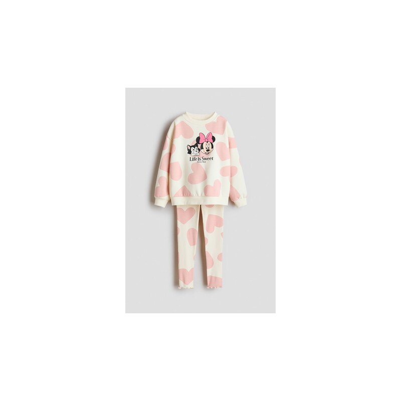 H&M - Dvoudílná souprava mikina a legíny - Bílá/Myška Minnie