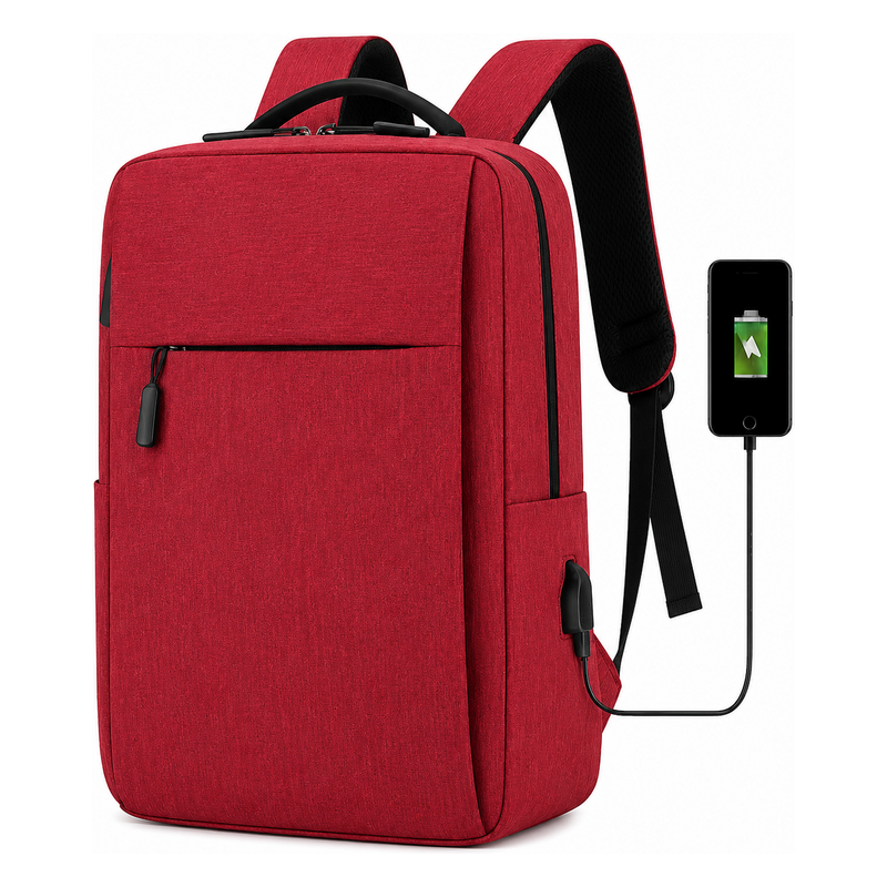 Leventi Voděodolný batoh na notebook 15,6 s USB portem – červený