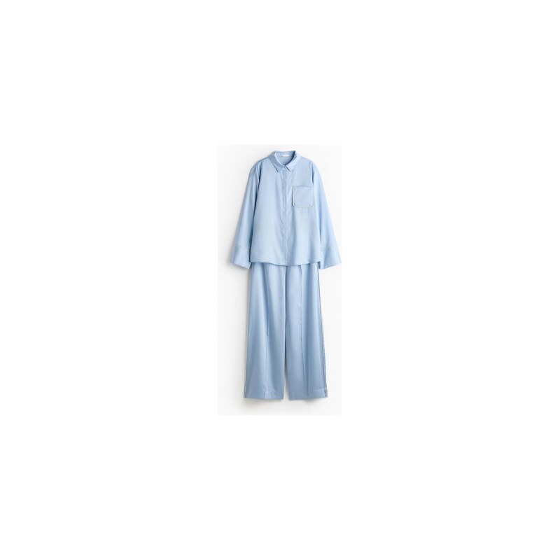 H&M - Saténové pyžamo - Bleděmodrá