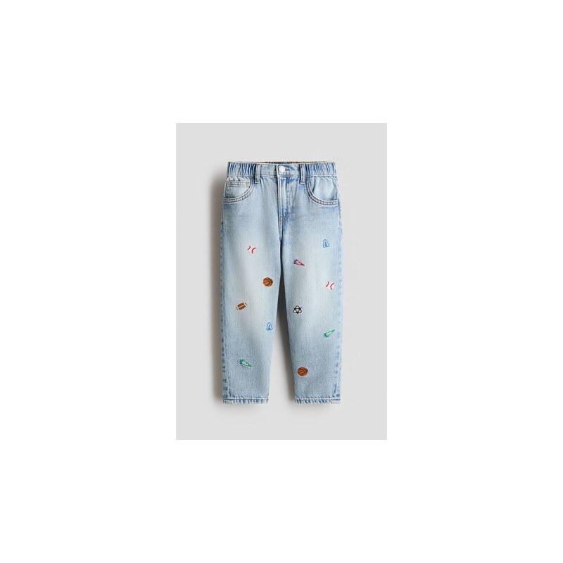 H&M - Loose Fit Jeans - Denim Blue/Sportovní Motivy