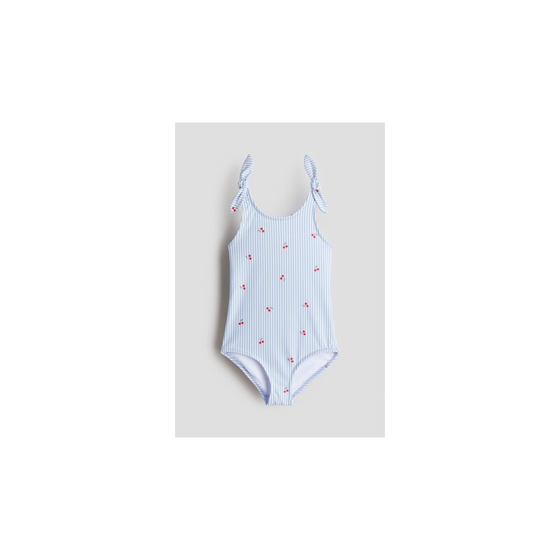 H&M - Jednodílné plavkys potiskem - Bleděmodrá/Třešně