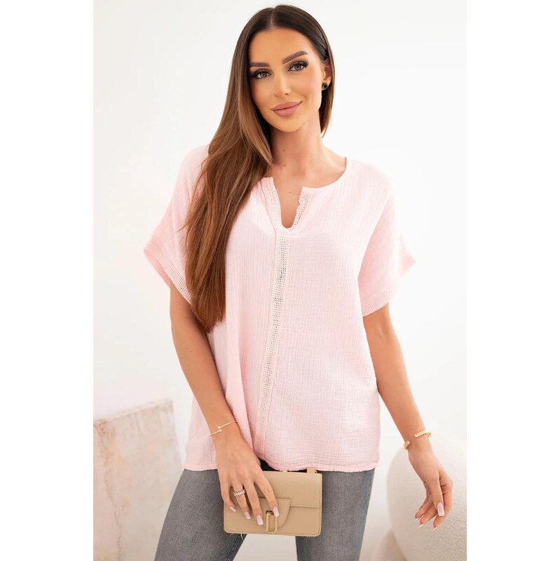 MladaModa Bavlněná mušelínová oversize halenka s krajkou model