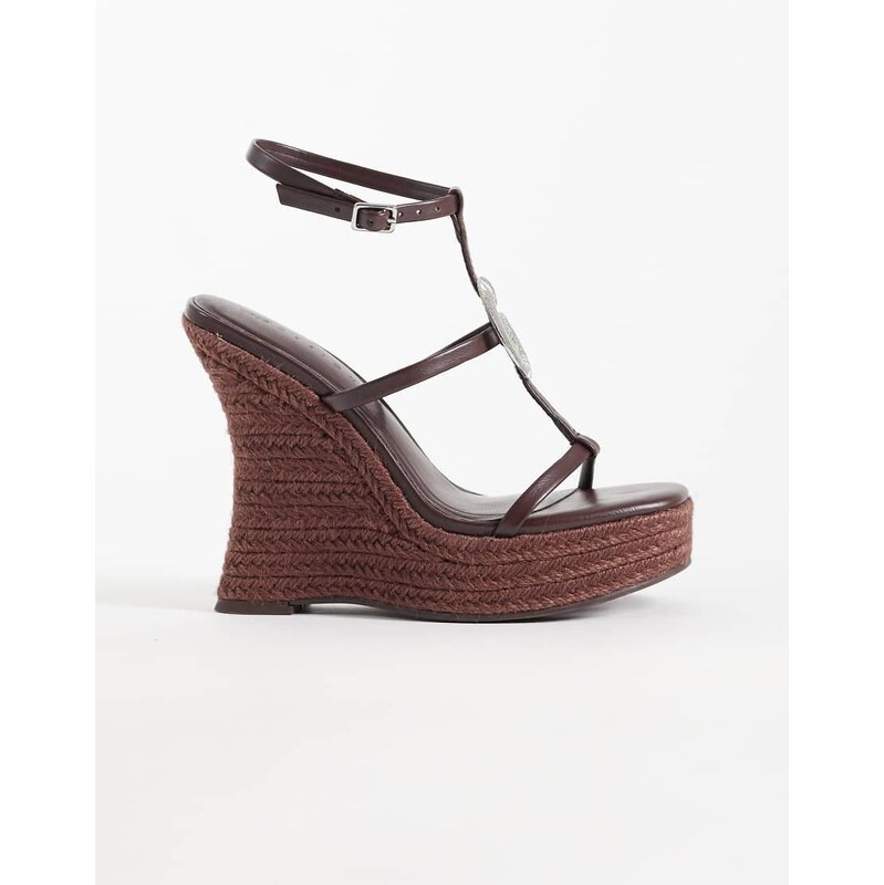 ASOS DESIGN Tia skinny wedge with fossil detail in chocolate