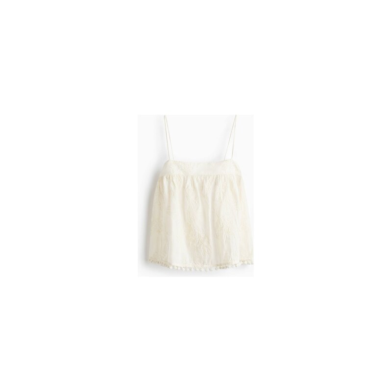H&M - Vyšívaný top na ramínka - Krémová