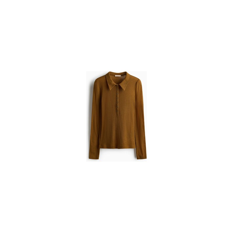 H&M - Vlněný tops límečkem - Zlatohnědá