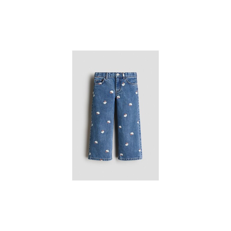 H&M - Džíny Wide Legs potiskem - Denim Blue/Hello Kitty