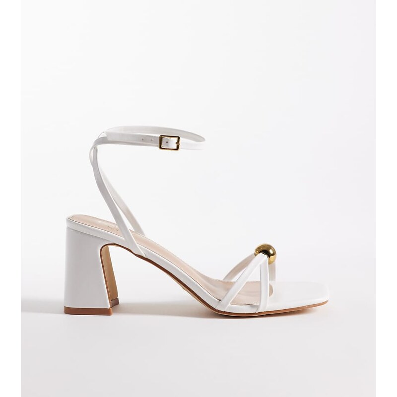 RAID Wide Fit Devena block heeled sandals in gold detail in