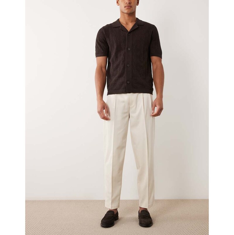 ASOS DESIGN smart pleated oversized tapered trousers in ecru