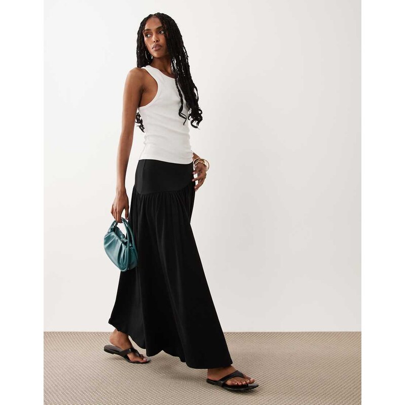 ASOS DESIGN asymmetric waist floaty skirt co-ord in black