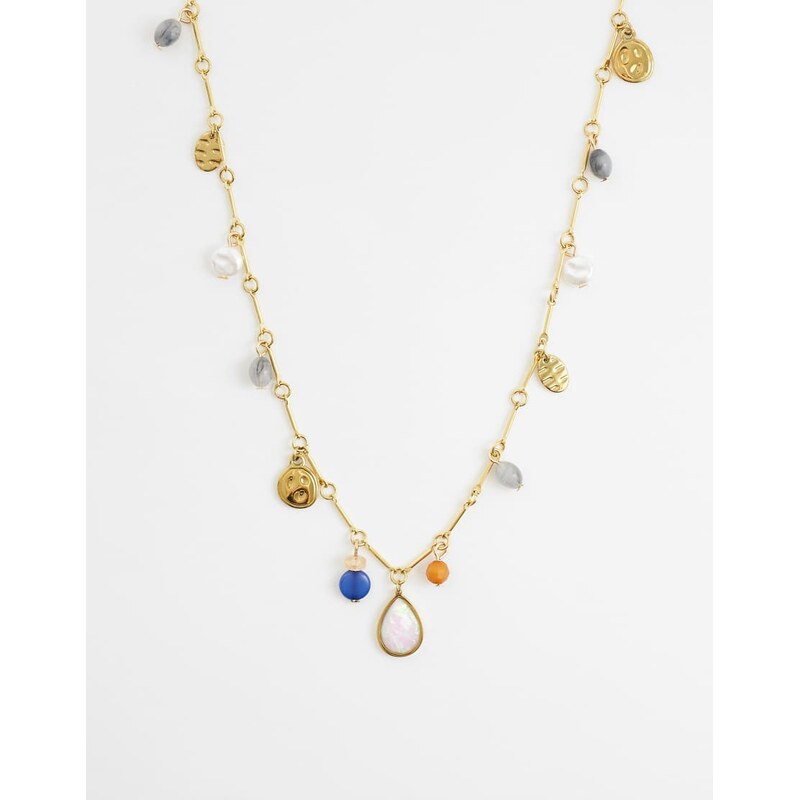 Reclaimed Vintage stainless steel gem link necklace in gold