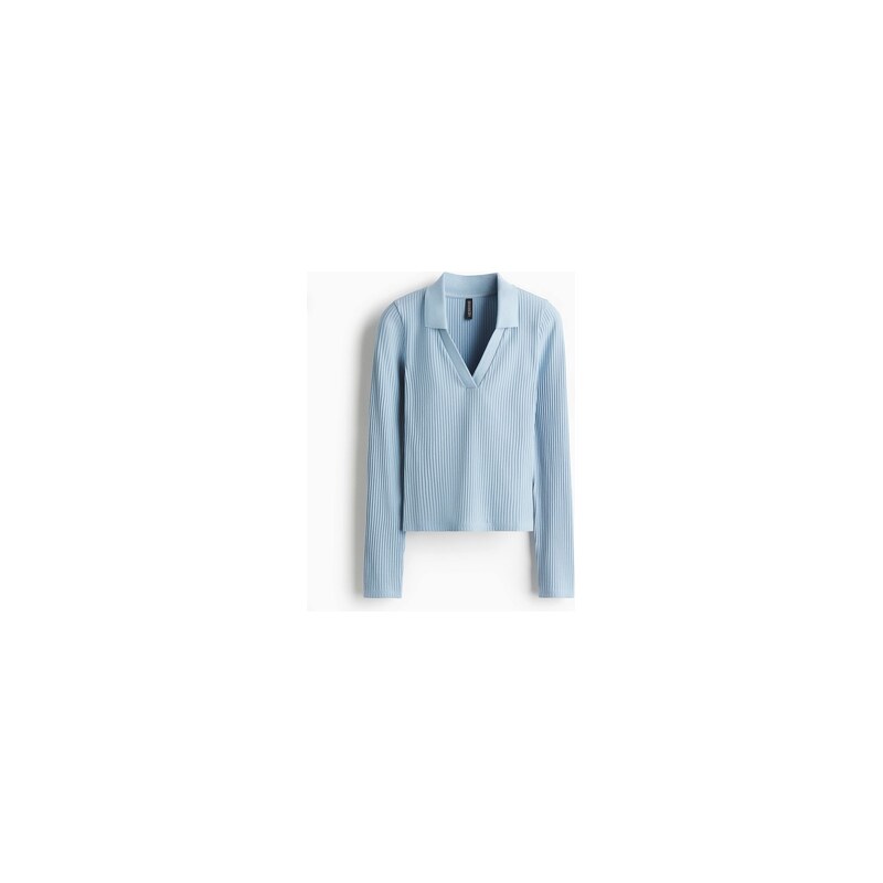 H&M - Žebrovaný tops límečkem - Light Blue