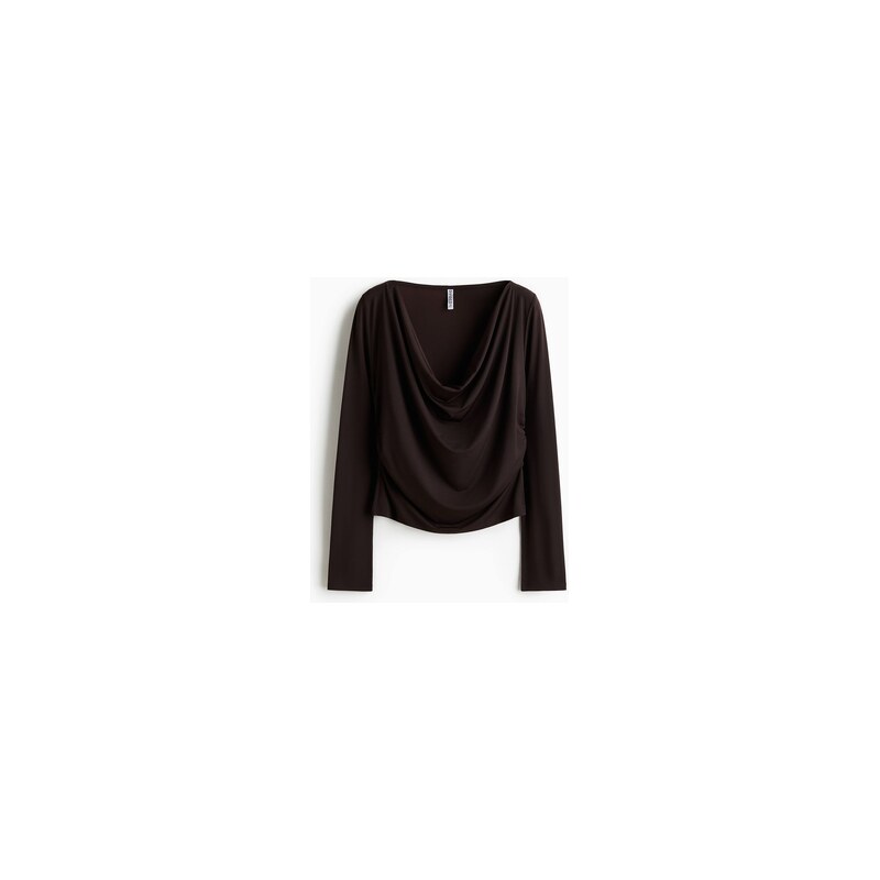 H&M - Řasený žerzejový top - Tmavě Hnědá