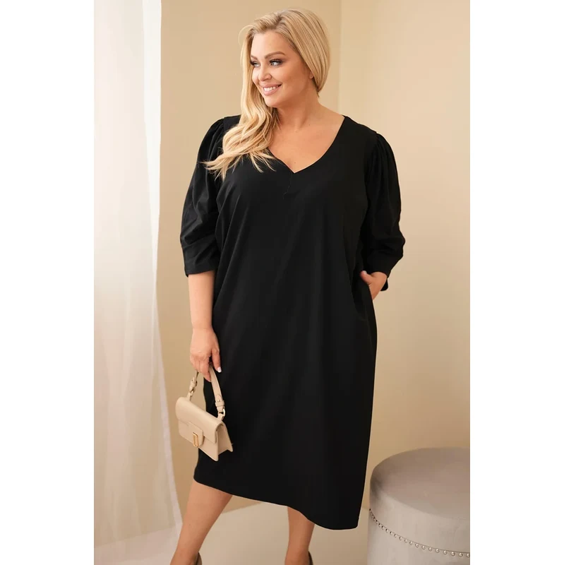 Kesi Dámské Plus Size Šaty s Kapsami černé