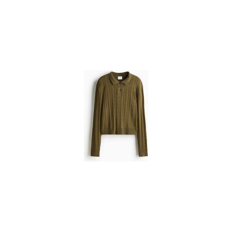 H&M - Pletený tops copánkovým vzorem as límečkem - Khaki Zelená