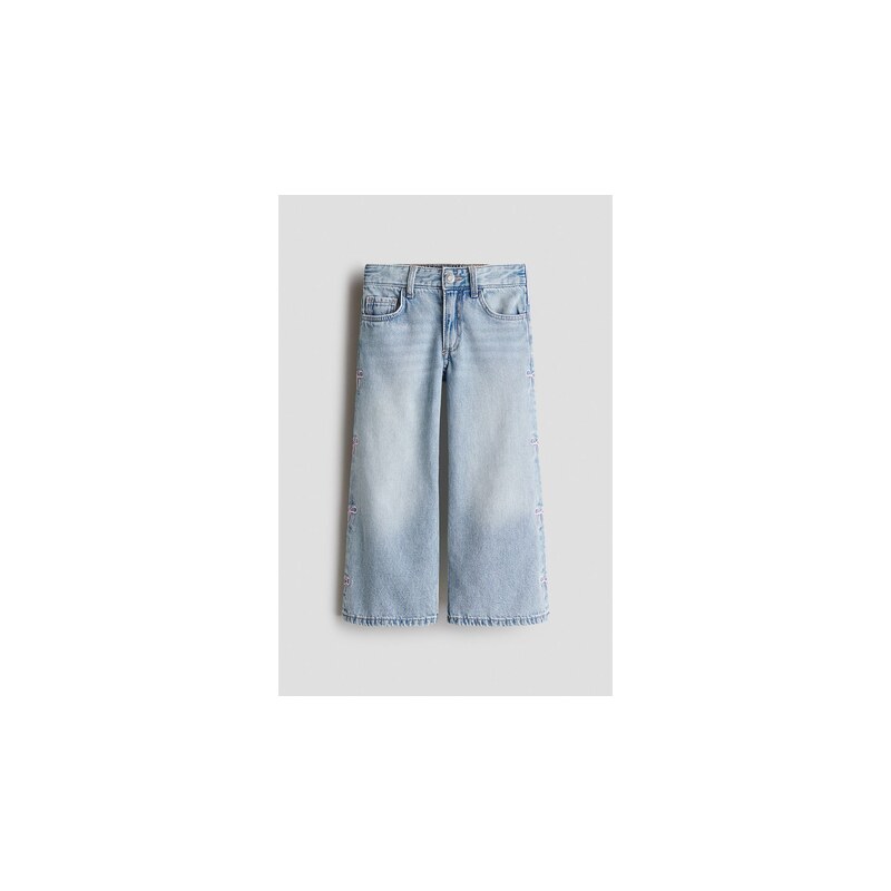 H&M - Džíny Wide Legs motivem - Světlý Denim Blue/Mašle