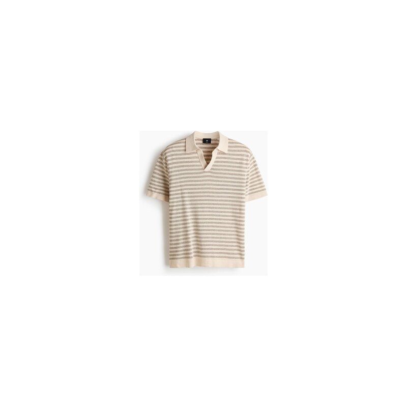 H&M - Top z lněné směsis límečkem Regular Fit - Béžová/Proužky