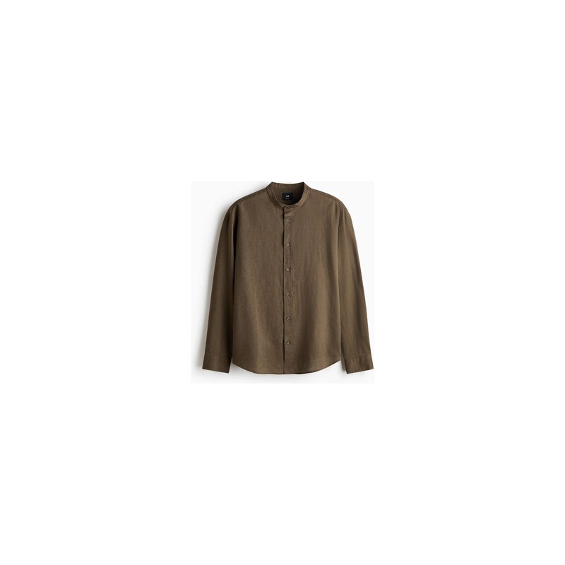 H&M - Košile z lněné směsi Relaxed Fit - Khaki Zelená