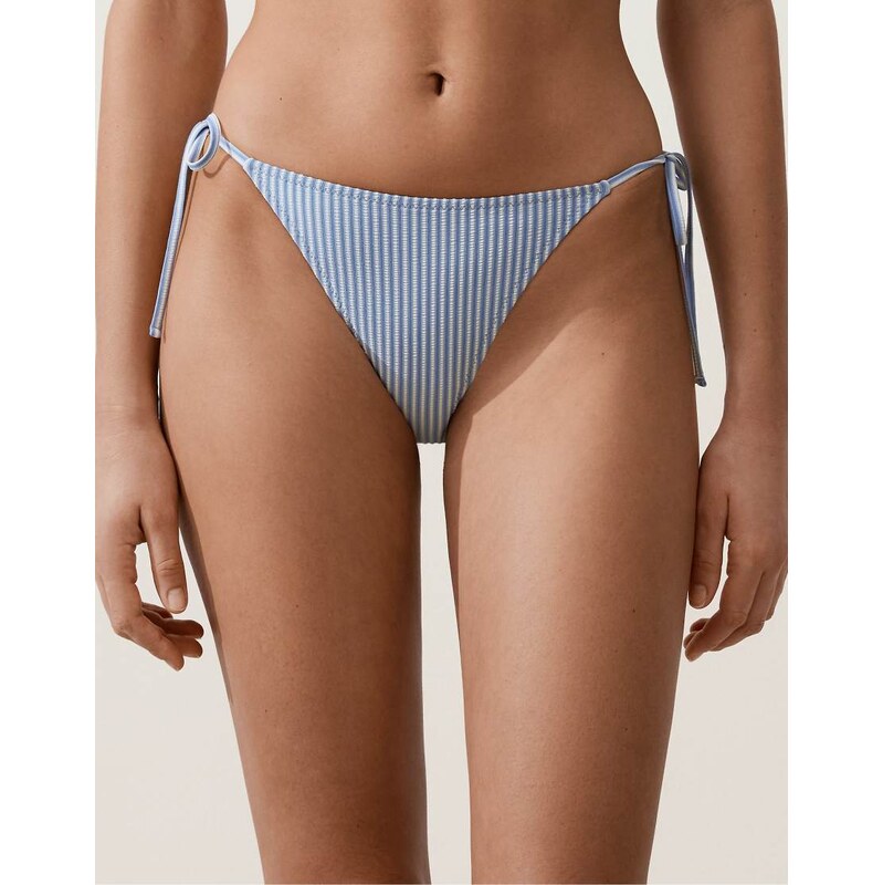 OYSHO Textured stripe medium-coverage bikini briefs with ties in