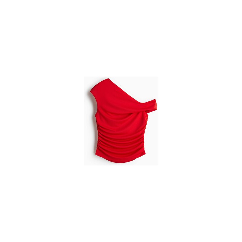 H&M - Řasený top odhalující rameno - Jasně Červená